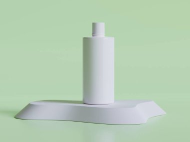 Realistic cosmetic packaging, Beauty product container set, plastic bottle illustration blank. spray bottle, cream tube and jar mockup collection on the podium 3D. Clear spa hygiene object