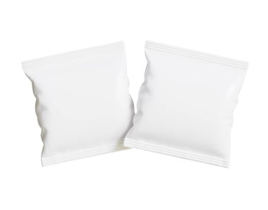 Boş Plastik Atıştırma Torbası, Beyaz Patates cipsi kabı, Beyaz arka planda izole edilmiş 3D