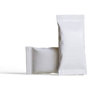 Atıştırmalık büfenin maket koleksiyonu için paket. Beyaz arkaplanda üç boyutlu resimleme izole edildi. Reklam, tanıtım, paket ve benzeri şeylerde kullanılabilir.