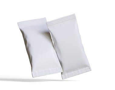 Atıştırmalık büfenin maket koleksiyonu için paket. Beyaz arkaplanda üç boyutlu resimleme izole edildi. Reklam, tanıtım, paket ve benzeri şeylerde kullanılabilir.