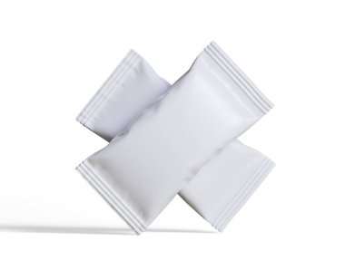 Atıştırmalık büfenin maket koleksiyonu için paket. Beyaz arkaplanda üç boyutlu resimleme izole edildi. Reklam, tanıtım, paket ve benzeri şeylerde kullanılabilir.