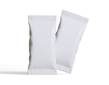 Atıştırmalık büfenin maket koleksiyonu için paket. Beyaz arkaplanda üç boyutlu resimleme izole edildi. Reklam, tanıtım, paket ve benzeri şeylerde kullanılabilir.