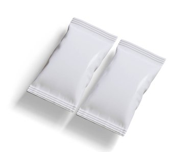 Atıştırmalık büfenin maket koleksiyonu için paket. Beyaz arkaplanda üç boyutlu resimleme izole edildi. Reklam, tanıtım, paket ve benzeri şeylerde kullanılabilir.