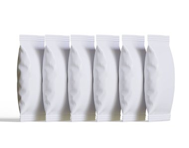 Atıştırmalık büfenin maket koleksiyonu için paket. Beyaz arkaplanda üç boyutlu resimleme izole edildi. Reklam, tanıtım, paket ve benzeri şeylerde kullanılabilir.