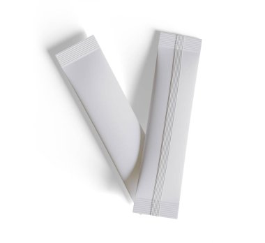 Kağıt kese. Tuz, şeker ve baharatlar için tek kullanımlık paketler. Gümüş folyo torbası. Çubuk şeker