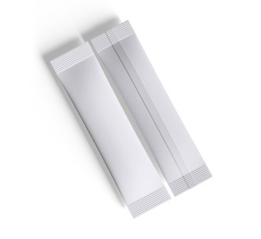 Kağıt kese. Tuz, şeker ve baharatlar için tek kullanımlık paketler. Gümüş folyo torbası. Çubuk şeker