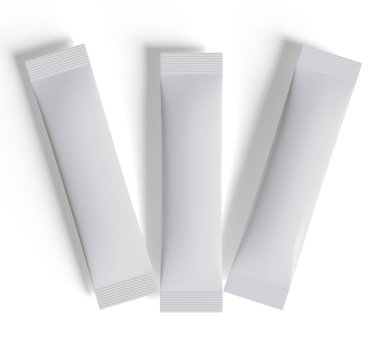 Kağıt kese. Tuz, şeker ve baharatlar için tek kullanımlık paketler. Gümüş folyo torbası. Çubuk şeker