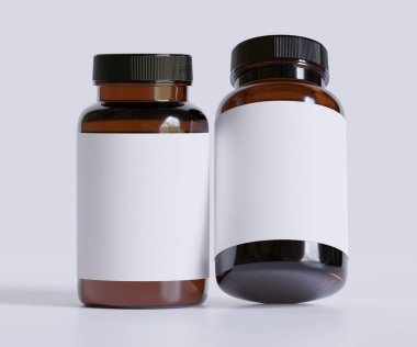 Şişe İlaçları İlave Şişe Model. Bir şişe. Blank Label. 3D Illustration. Arkaplanda izole