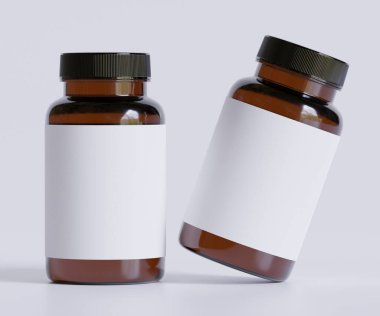 Şişe İlaçları İlave Şişe Model. Bir şişe. Blank Label. 3D Illustration. Arkaplanda izole