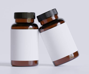 Şişe İlaçları İlave Şişe Model. Bir şişe. Blank Label. 3D Illustration. Arkaplanda izole