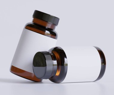 Şişe İlaçları İlave Şişe Model. Bir şişe. Blank Label. 3D Illustration. Arkaplanda izole