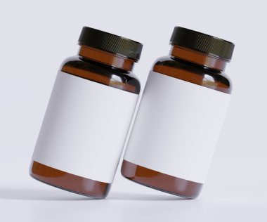 Şişe İlaçları İlave Şişe Model. Bir şişe. Blank Label. 3D Illustration. Arkaplanda izole