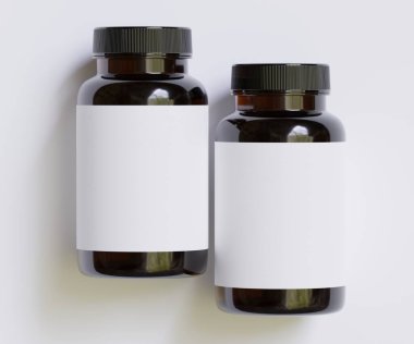 Şişe İlaçları İlave Şişe Model. Bir şişe. Blank Label. 3D Illustration. Arkaplanda izole