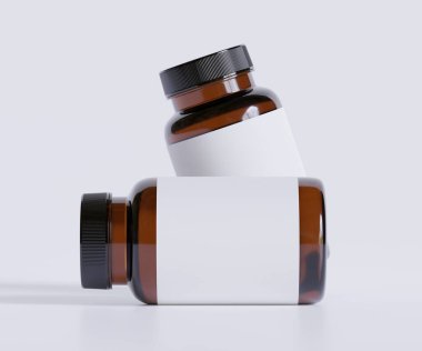 Şişe İlaçları İlave Şişe Model. Bir şişe. Blank Label. 3D Illustration. Arkaplanda izole