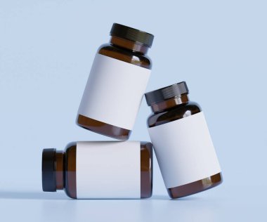 Şişe İlaçları İlave Şişe Model. Bir şişe. Blank Label. 3D Illustration. Arkaplanda izole