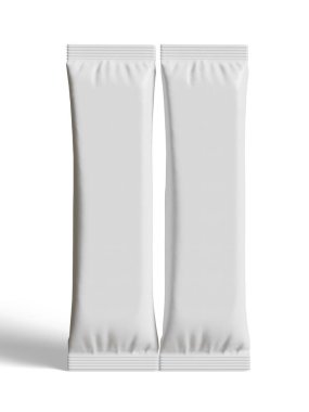 Gerçekçi Beyaz Boş Şablon Paket Islak Mendil Kese Gıda Paket Kahvesi, Tuz, Şeker, Biber, Baharat, Şeker. Model Koleksiyonu Şablonu