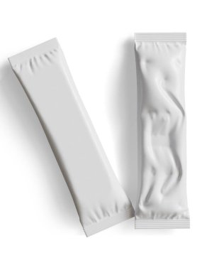 Gerçekçi Beyaz Boş Şablon Paket Islak Mendil Kese Gıda Paket Kahvesi, Tuz, Şeker, Biber, Baharat, Şeker. Model Koleksiyonu Şablonu