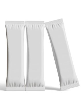 Gerçekçi Beyaz Boş Şablon Paket Islak Mendil Kese Gıda Paket Kahvesi, Tuz, Şeker, Biber, Baharat, Şeker. Model Koleksiyonu Şablonu