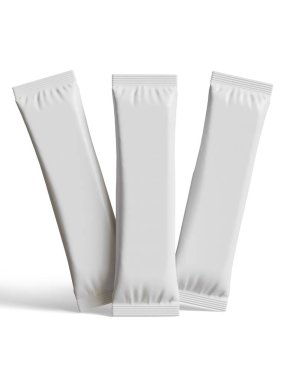 Gerçekçi Beyaz Boş Şablon Paket Islak Mendil Kese Gıda Paket Kahvesi, Tuz, Şeker, Biber, Baharat, Şeker. Model Koleksiyonu Şablonu