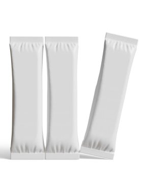 Gerçekçi Beyaz Boş Şablon Paket Islak Mendil Kese Gıda Paket Kahvesi, Tuz, Şeker, Biber, Baharat, Şeker. Model Koleksiyonu Şablonu