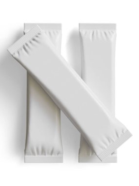 Gerçekçi Beyaz Boş Şablon Paket Islak Mendil Kese Gıda Paket Kahvesi, Tuz, Şeker, Biber, Baharat, Şeker. Model Koleksiyonu Şablonu