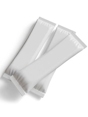 Gerçekçi Beyaz Boş Şablon Paket Islak Mendil Kese Gıda Paket Kahvesi, Tuz, Şeker, Biber, Baharat, Şeker. Model Koleksiyonu Şablonu