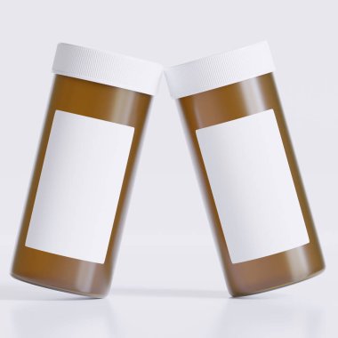 Boş etiketli tıbbi hap şişelerinin 3 boyutlu görüntülenmesi kahverengi