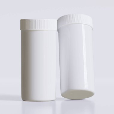 Tıbbi hap şişeleri için 3B görüntüleme beyaz renkli gerçekçi doku