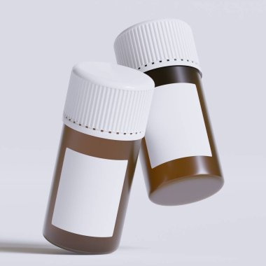 Boş etiketli ilaç şişesi, beyaz arka planda izole edilmiş. Kapalı ilaç şişesi beyaz arka planda izole edilmiş 3D illüstrasyon