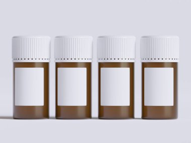 Boş etiketli ilaç şişesi, beyaz arka planda izole edilmiş. Kapalı ilaç şişesi beyaz arka planda izole edilmiş 3D illüstrasyon