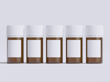 Boş etiketli ilaç şişesi, beyaz arka planda izole edilmiş. Kapalı ilaç şişesi beyaz arka planda izole edilmiş 3D illüstrasyon