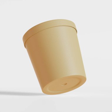 Yuvarlak kağıt yiyecek ambalaj kutusu, kağıt yemek kabı, 3 boyutlu çizim, 3 boyutlu illüstrati