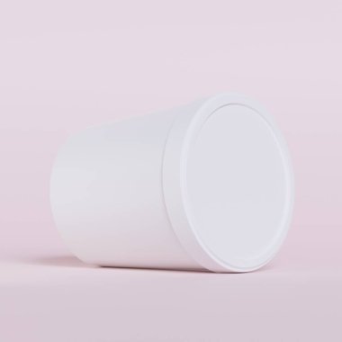 Dondurma kovaları. Gerçekçi, boş, beyaz, dondurmalı, kağıttan yiyecek kabı. Model koleksiyonu için 3B resimleme boş