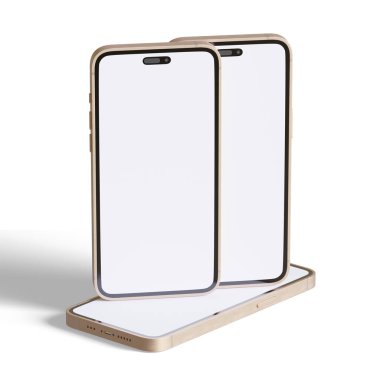 Model koleksiyonu için gerçekçi telefon, 3B illüstrasyon beyaz arkaplan rengi