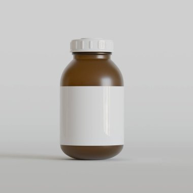 Beyaz etiket üzerinde gerçekçi kahverengi şişe rengi 3D illüstrasyon