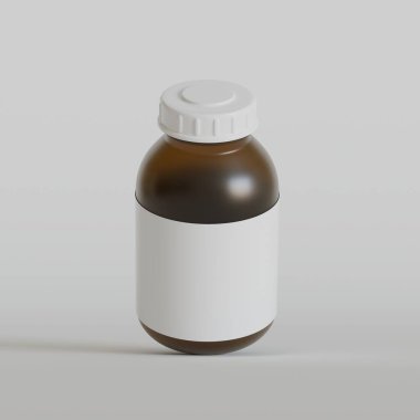 Beyaz etiket üzerinde gerçekçi kahverengi şişe rengi 3D illüstrasyon