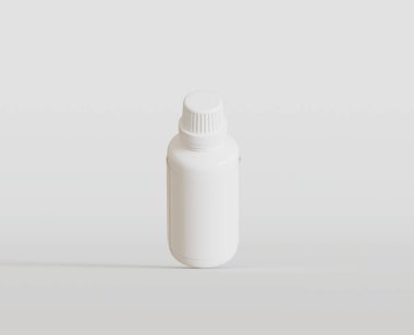  Beyaz arka planda Beyaz Boş İlaç Şişesi veya Güzellik Ürünleri, Kopya Uzayı. Boşluk. Minimalizm. 3d oluşturma