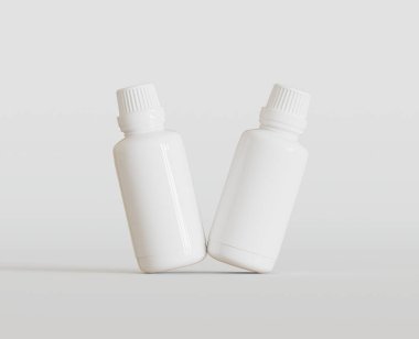  Beyaz arka planda Beyaz Boş İlaç Şişesi veya Güzellik Ürünleri, Kopya Uzayı. Boşluk. Minimalizm. 3d oluşturma