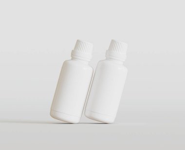  Beyaz arka planda Beyaz Boş İlaç Şişesi veya Güzellik Ürünleri, Kopya Uzayı. Boşluk. Minimalizm. 3d oluşturma