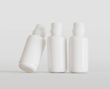  Beyaz arka planda Beyaz Boş İlaç Şişesi veya Güzellik Ürünleri, Kopya Uzayı. Boşluk. Minimalizm. 3d oluşturma