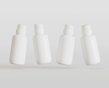  Beyaz arka planda Beyaz Boş İlaç Şişesi veya Güzellik Ürünleri, Kopya Uzayı. Boşluk. Minimalizm. 3d oluşturma