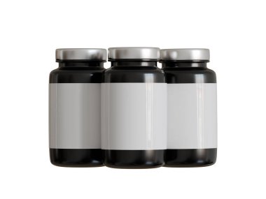 Kehribar siyah şeffaf şişe hap paketleme için. İzole edilmiş beyaz arkaplan