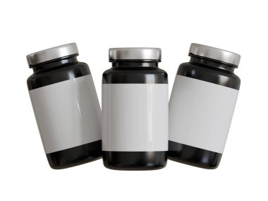 Kehribar siyah şeffaf şişe hap paketleme için. İzole edilmiş beyaz arkaplan