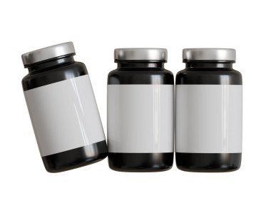 Kehribar siyah şeffaf şişe hap paketleme için. İzole edilmiş beyaz arkaplan