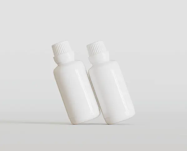 Garrafa Branco Branca Para Medicina Produto Beleza Fundo Branco Espaço — Fotografia de Stock