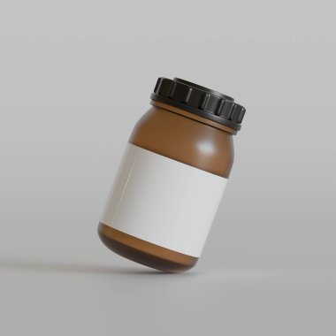 Boş etiketli, yuvarlak takviye malzemeler, güzel ve sağlıklı ürünler için siyah kapaklı ilaç şişesi. Beyaz arka planda gölgeli. Paket tasarımı için hazır