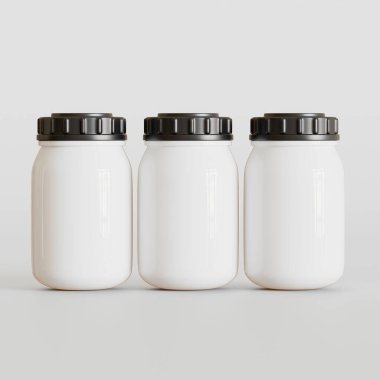 Boş, beyaz, yuvarlak takviyeler. Güzellik ya da sağlıklı ürün için siyah kapaklı ilaç şişesi. Beyaz arka planda gölgeli. Paket tasarımı için hazır