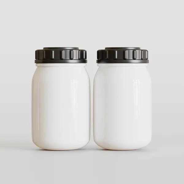 Blank White Supplements Medicine Bottle Black Grooved Lid Beauty Healthy — Stock Photo, Image
