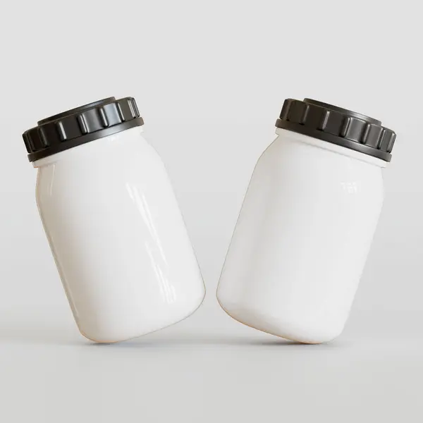 Blank White Supplements Medicine Bottle Black Grooved Lid Beauty Healthy — Stock Photo, Image