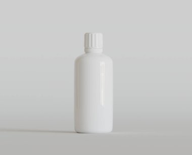 Parlak Arkaplanda Beyaz Boş İlaç Şişesi ya da Güzellik Ürünleri, Uzayı Kopyala. Boşluk. Minimalizm. 3d oluşturma